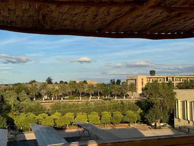 a view of a park with palm trees and buildings at Luxe Escape in Fès