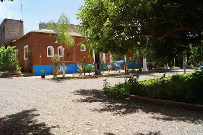 a yard with a building and a tree at Ferme d'hôtes Pouvoir des Plantes in Ourika