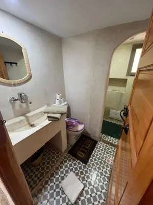 a bathroom with a sink and a toilet and a mirror at Riad Dades Canyon in Akedim Msemrir
