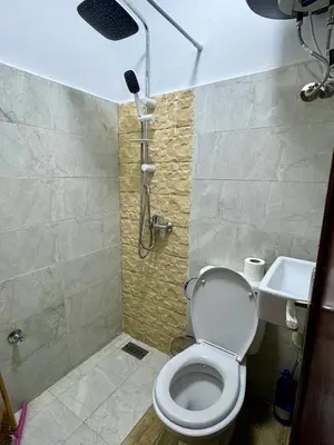 a bathroom with a toilet and a shower at Apartment, well equipped in Fès