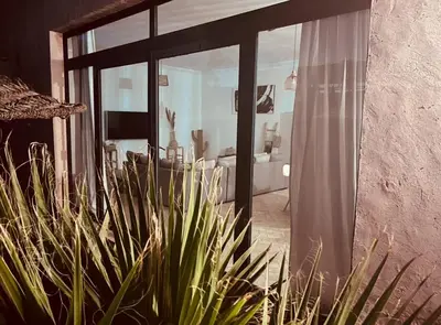 a plant in front of a living room at Hacienda Joud Marrakech-Safi in Ben Bouih