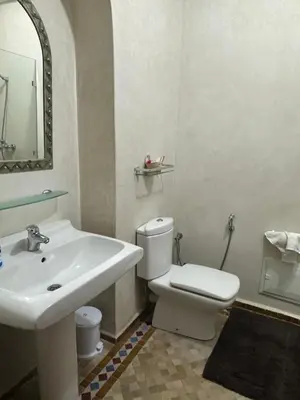 a bathroom with a white toilet and a sink at Riad du Bab atlas in Marrakech