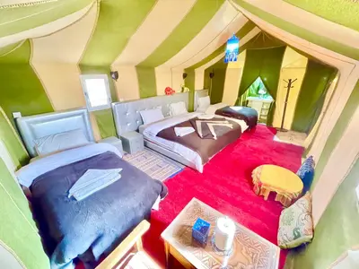 an overhead view of a room with two beds at Serenity Sky Luxury Camp in Merzouga
