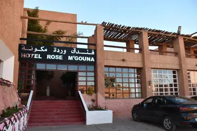 a building with a hotel roseuumuana written on it at Hôtel Rose Mgouna in Kalaat MGouna
