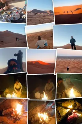 a collage of pictures of people in the desert at Merzouga your Tour Nigths in Camp in Merzouga