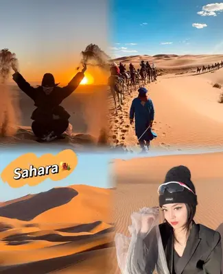 a group of people riding horses in the desert at Hami desert camping in Merzouga