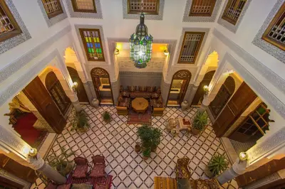an overhead view of a lobby of a building at Riad Tahra & Spa in Fès