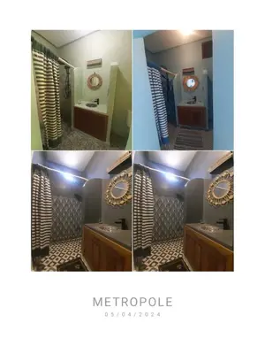 a collage of four pictures of a bathroom at House Medina Villa in Salene