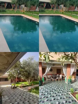 a collage of four pictures of a swimming pool at House Medina Villa in Salene