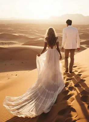 a bride and groom walking through the desert at Iriki Desert Camp Foum Zguid in Foum Zguid