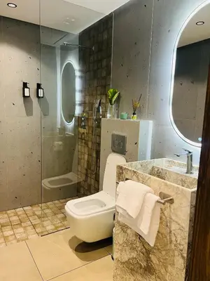 a bathroom with a toilet and a sink and a shower at Penthouse-fes in Fès