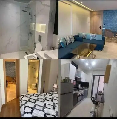 a collage of photos of a bedroom and a living room at Appart meublé pour location in Beni Mellal