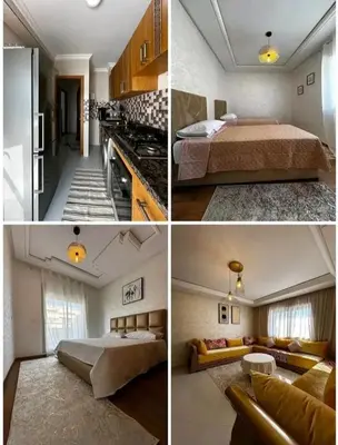 a collage of four pictures of a bedroom at Appart meublé pour location in Beni Mellal