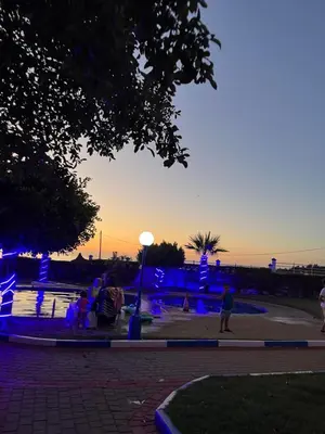 a group of people standing in a park at night at Sublime appartement front de mer in Oulad Akkou