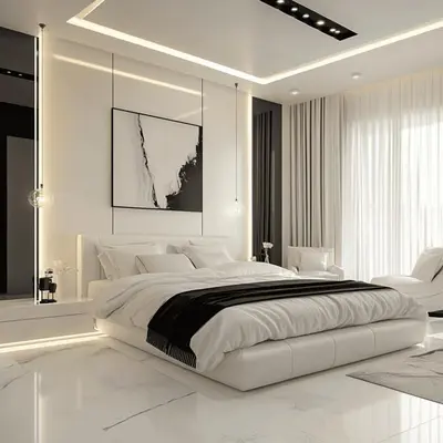a large white bedroom with a large white bed at Tanger in Oulad Akkou