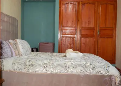 a bedroom with a bed with a wooden door at berber discovery land