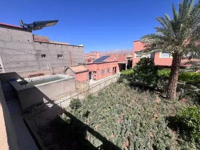 a rooftop view of a building with a palm tree at Halouli in Tinerhir