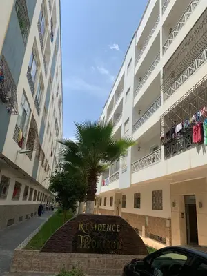 a palm tree in front of a building at martil in Oulad Akkou