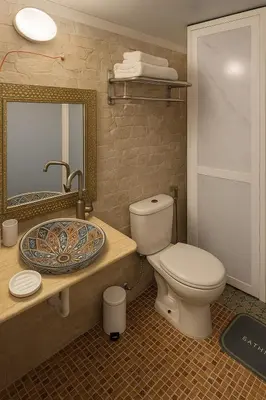 a bathroom with a toilet and a sink and a mirror at Dar Mohamadia in Fès