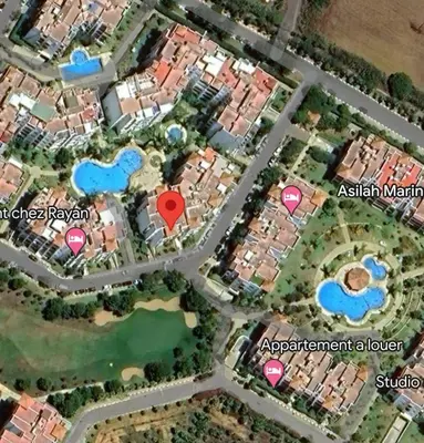 a map of an urban area with a red heart at إقامات أهلا قرب مرجان طريق الرباط in Oulad Akkou