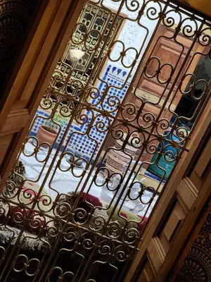 a door with a window with a bunch of metal gates at Riad Bennouna in Fès