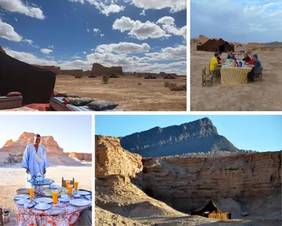 a collage of photos with people in the desert at Campement Akka Nait Sidi - Tissint in Tissint
