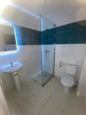a bathroom with a toilet and a shower and a sink at Meknès cosy près Médina in Meknès