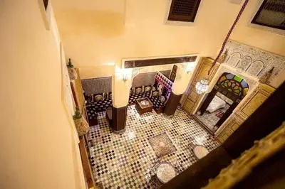 an overhead view of a room with a tile floor at Le panoramique de Fes in Fès