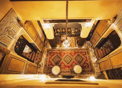 a chandelier hanging from the ceiling of a building at Le panoramique de Fes in Fès