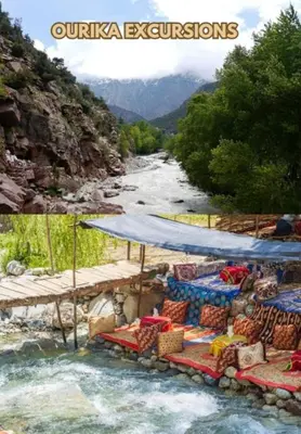 a sign for a market on the side of a river at Excursions morocco in Oulad Akkou