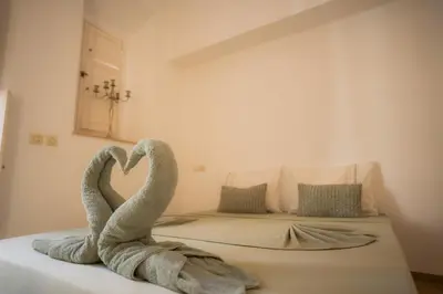 two swans making a heart on a bed at Luxueuse villa VALERIA avec gouvernante in Chaibate