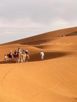 a group of people riding horses in the desert at LuXURY SAHARA CAMP in Merzouga