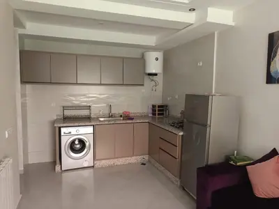 a kitchen with a refrigerator and a washing machine at Le Refuge de Vittel 5 in Ifrane