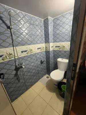 a bathroom with a shower and a toilet at desert appartement in Merzouga
