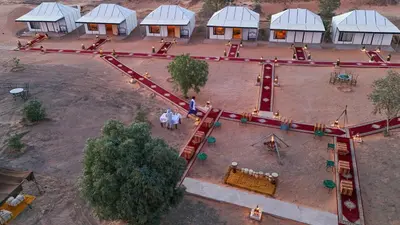 an aerial view of a model of a train station at Arabian Nights Desert Camp Merzouga in Lac Yasmins