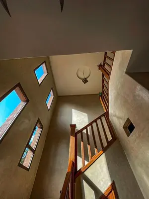 an overhead view of a room with stairs and a basketball hoop at Villa à ourika, piscine et montagnes, 40 min Marrakech in Ourika
