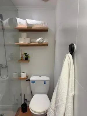 a bathroom with a toilet and a shower and a towel at Dar Dina Havre de paix sous les cèdres d'Ifrane in Ifrane