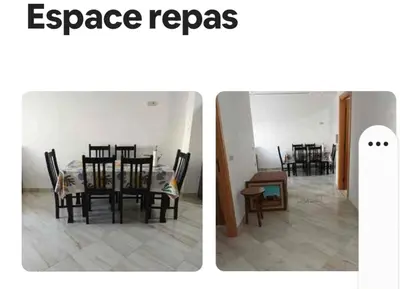 two pictures of a table and chairs in a room at Appartement martil in Oulad Akkou