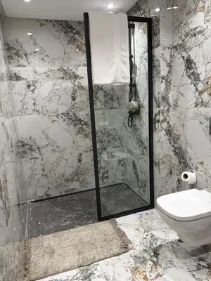 a bathroom with a shower and a toilet at Prestige Apartment in Fès