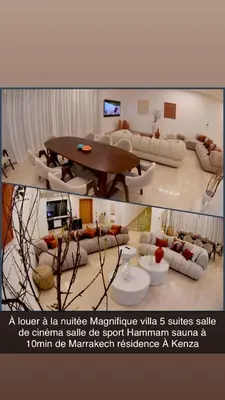a living room with a couch and a table at Villa À Kenza marrakech in Oulad Akkou