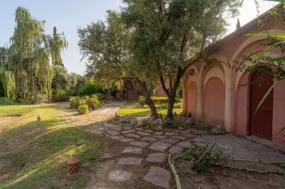 a house with a tree and a stone walkway at Havre de Paix à Marrakech in Heddad