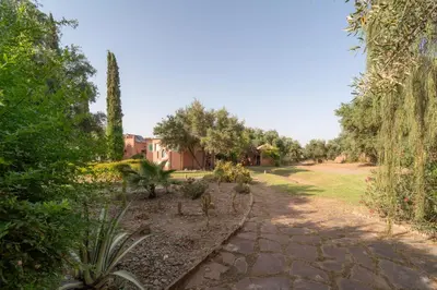 a garden with trees and a dirt road at Havre de Paix à Marrakech in Heddad