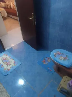 a bathroom with a toilet and two mats on the floor at Appartement à Agadir in Azrou