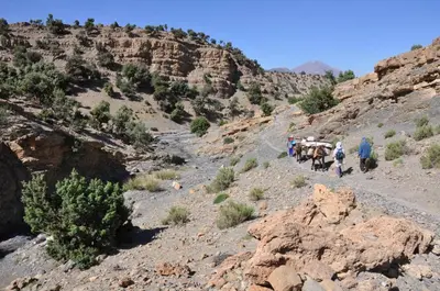 a group of people walking on a rocky mountain at Almarkaz Assiyahi