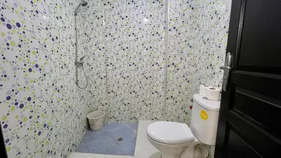 a bathroom with a toilet and a shower at Diamond Fes Apartment in Fès