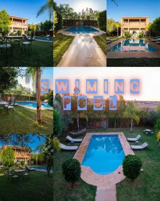 a collage of pictures of a swimming pool at Villa Flower in Oulad Akkou