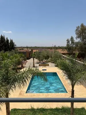 a swimming pool in a yard with palm trees at villas par jour in Amezrou