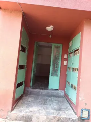 an entrance to a pink building with green doors at Chwiter Marrakech in Chouiter