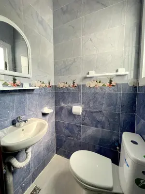a bathroom with a toilet and a sink at The White House Tetouan in Oulad Akkou