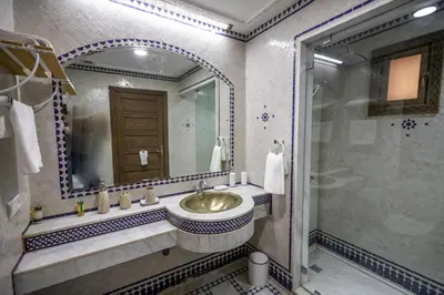 a bathroom with a sink and a shower at Saphiryad in Fès